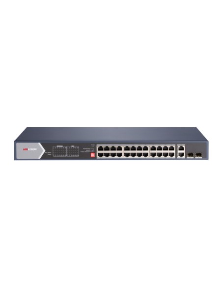 HIKVISION DS-3E0528HP-E - Niezarządzalny switch 24 x PoE 1Gbps 802.3 af/at, 2 x Uplink 1Gbps RJ45, 2 x SFP 1Gbps, 4x HiPoe, 4x L