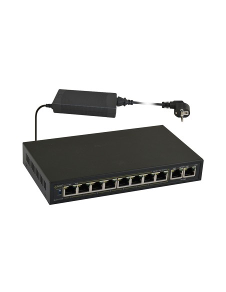 PULSAR S108 - Switch PoE 10-portowy do 8 kamer IP, 8xPoE + 2xUPLINK, zasilacz 48VDC / 30W/port (PoE+)
