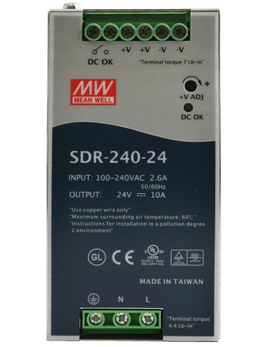 PULSAR SDR-240-24 - Zasilacz na szynę DIN, SDR 24V/240W/10A