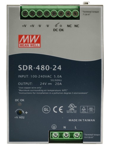 PULSAR SDR-480-24 - Zasilacz na szynę DIN, SDR 24V/480W/20A