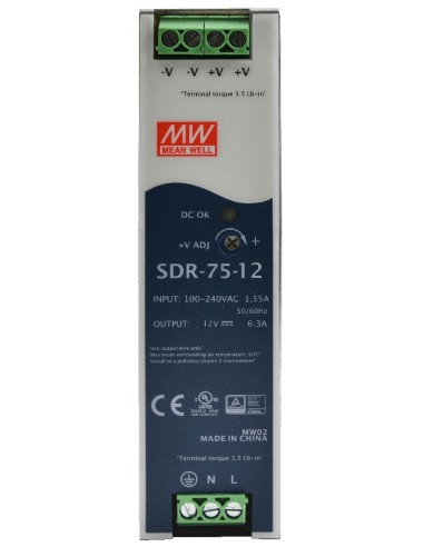 PULSAR SDR-75-12 - Zasilacz na szynę DIN, SDR 12V/75W/6,3A