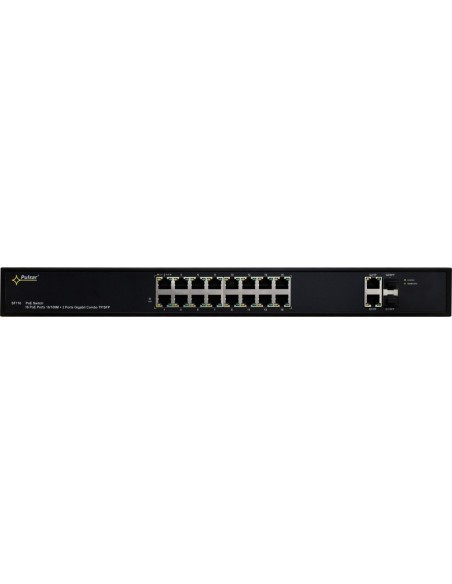 PULSAR SF116 - Switch PoE 16-portowy do 16 kamer IP, 16xPoE + 2xUPLINK, zasilacz 48VDC / 15,4W/port