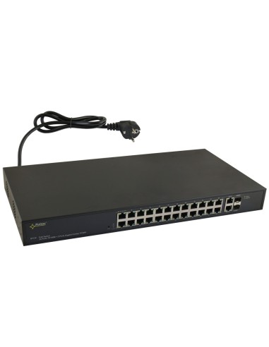 PULSAR SF124 - Switch PoE 24-portowy do 24 kamer IP, 24xPoE + 2xUPLINK, zasilacz 52VDC / 30W/port