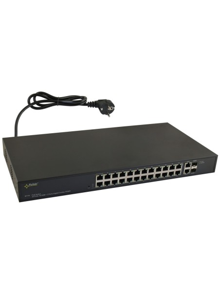 PULSAR SF124 - Switch PoE 24-portowy do 24 kamer IP, 24xPoE + 2xUPLINK, zasilacz 52VDC / 30W/port