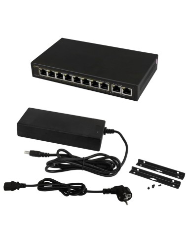 PULSAR SG108 - Switch PoE 10-portowy do 8 kamer IP, 8xPoE + 2xUPLINK, zasilacz 48VDC / 30W/port