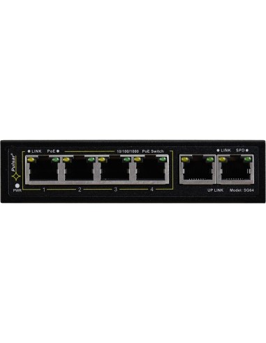 PULSAR SG64 - Switch PoE 6-portowy do 4 kamer IP, 4xPoE + 2xUPLINK, zasilacz 52VDC / 30W/port