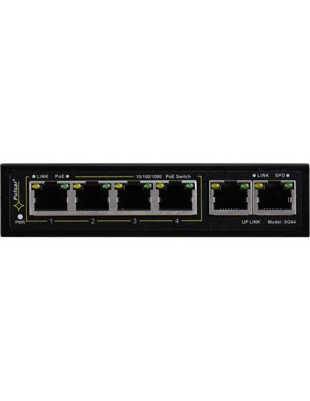 PULSAR SG64 - Switch PoE 6-portowy do 4 kamer IP, 4xPoE + 2xUPLINK, zasilacz 52VDC / 30W/port