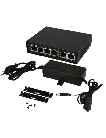 PULSAR SG64 - Switch PoE 6-portowy do 4 kamer IP, 4xPoE + 2xUPLINK, zasilacz 52VDC / 30W/port