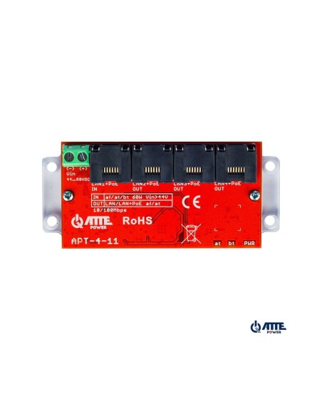 ATTE APT-4-11 - Switch PoE 4 portowy 10/100Mbps, extender (1xPoE IN 802.3af/at/bt60 + 3xPoE OUT 802.3af/at), zasilany z PoE