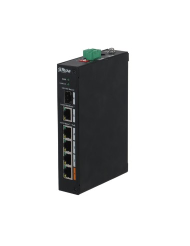 DAHUA PFS3106-4ET-60 - Switch, Port 1–4: 4 × RJ-45 10/100 Mbps (PoE) Port 5: 1 × RJ-45 10/100/1000 Mbps (Uplink) Port 6: 1 × SFP