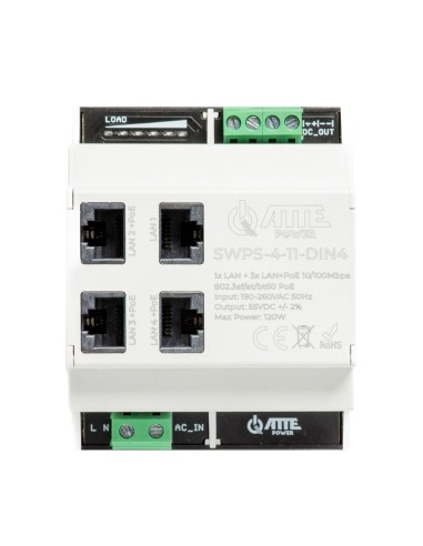 ATTE SWPS-4-11-DIN4 - Switch PoE z zasilaczem 4 portowy 1UP+3P 10/100Mbps na TH35