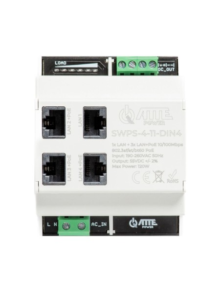 ATTE SWPS-4-11-DIN4 - Switch PoE z zasilaczem 4 portowy 1UP+3P 10/100Mbps na TH35