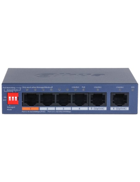 DAHUA CS4006-4ET2GT-60 - Switch PoE 6-portowy, zarządzalny z chmury, 4x port PoE 100Mbps, 2x RJ-45 1000Mbps