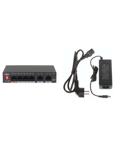 DAHUA PFS3006-4GT-60-V2 - Switch 6 portowy gigabitowy, 4x PoE, niezarządzalny